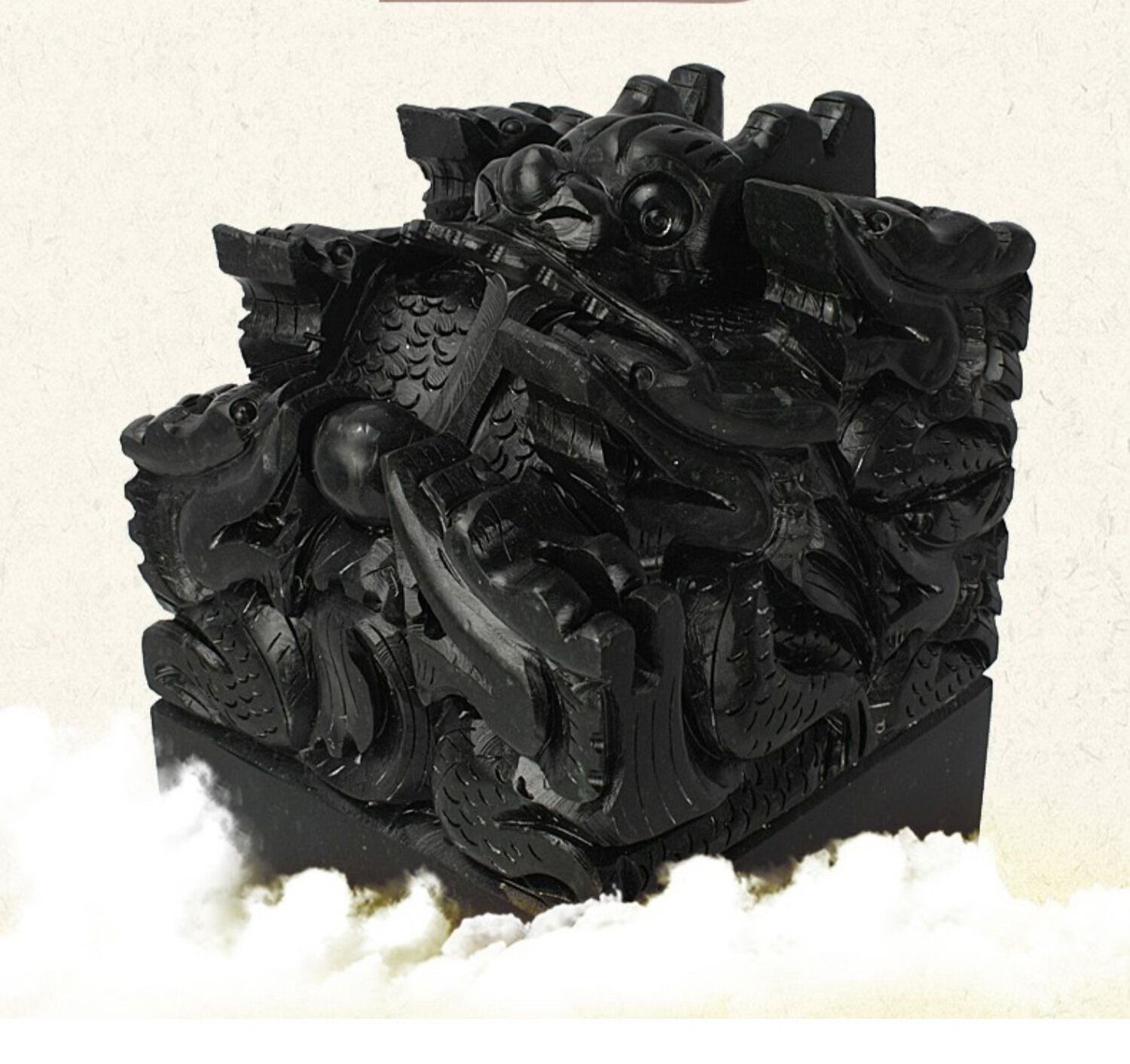 泰山玉印 天御阁泰山玉九龙玉玺印章大摆件天然墨玉原石篆刻石料办公