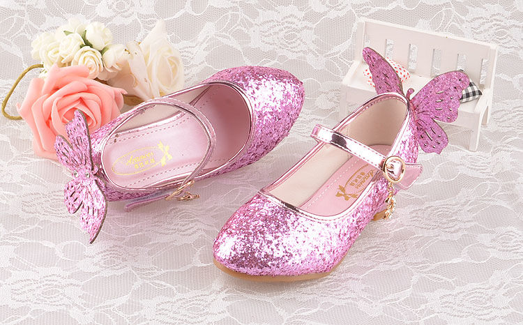 水晶鞋儿童秋款皮鞋5小孩子9高跟拉丁舞鞋8岁7女孩12岁银 金色322-7款