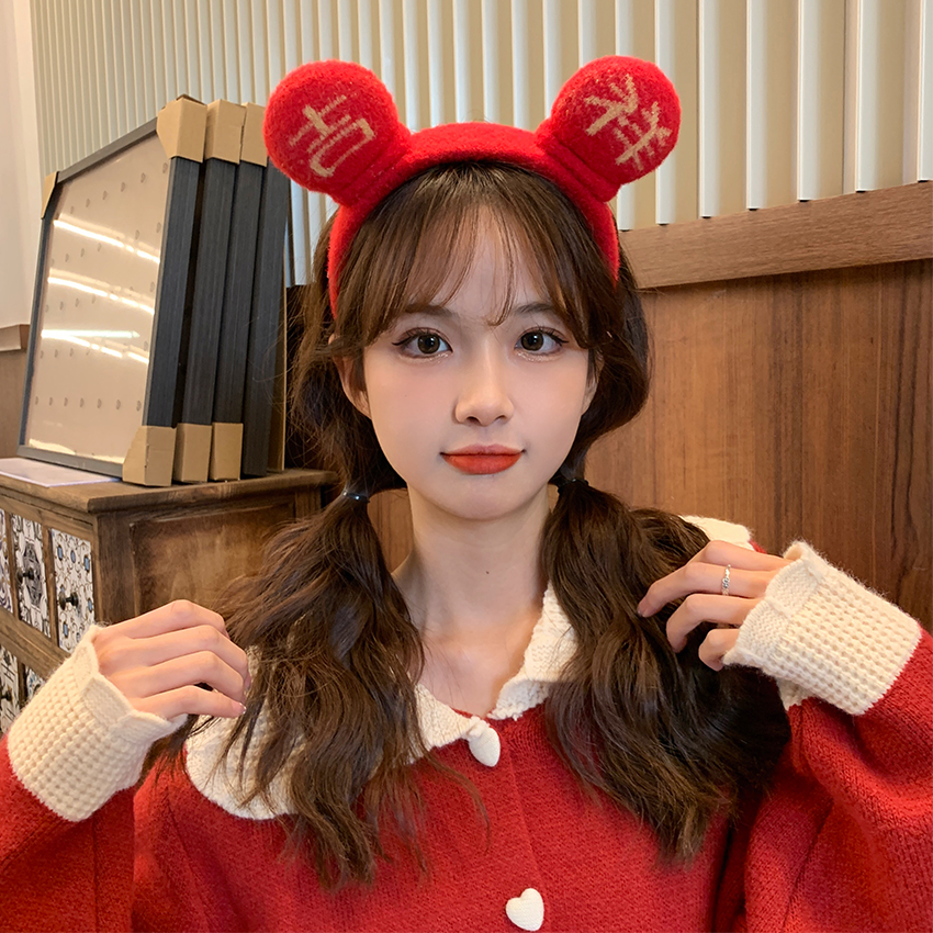 新年发饰吉祥如意喜庆红色发箍女节日装扮拍照过年头箍头饰如意发箍