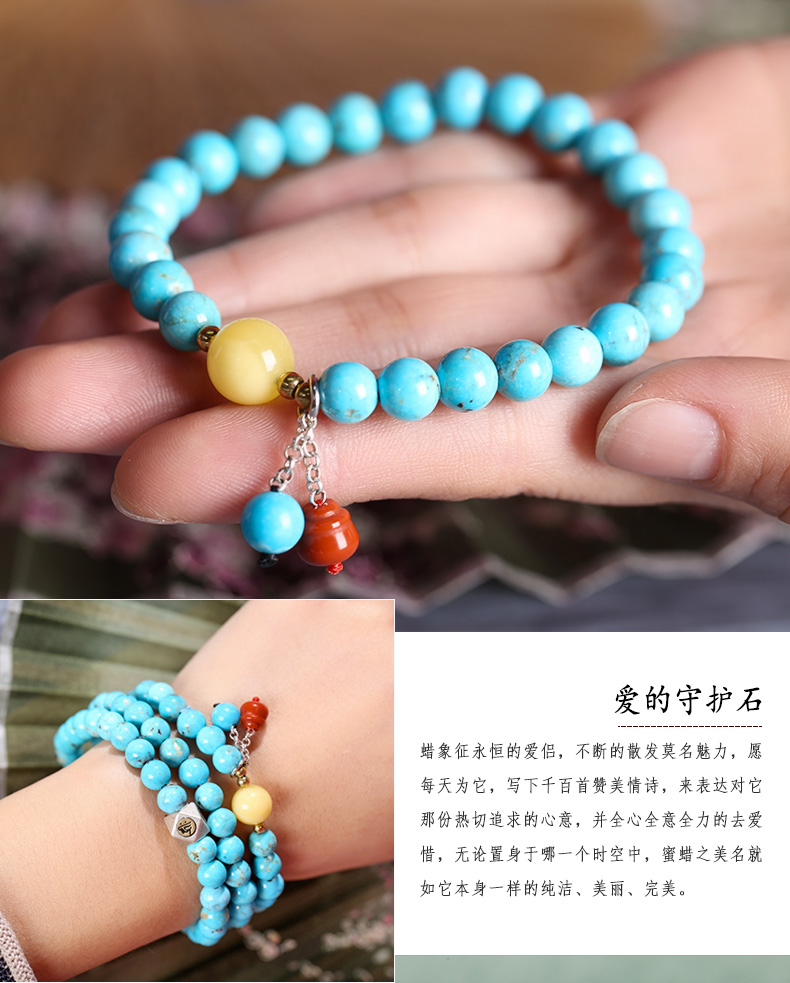 珍韵缘原矿绿松石单圈手链高瓷高蓝圆珠手串男女款 原矿绿松石【牛虎