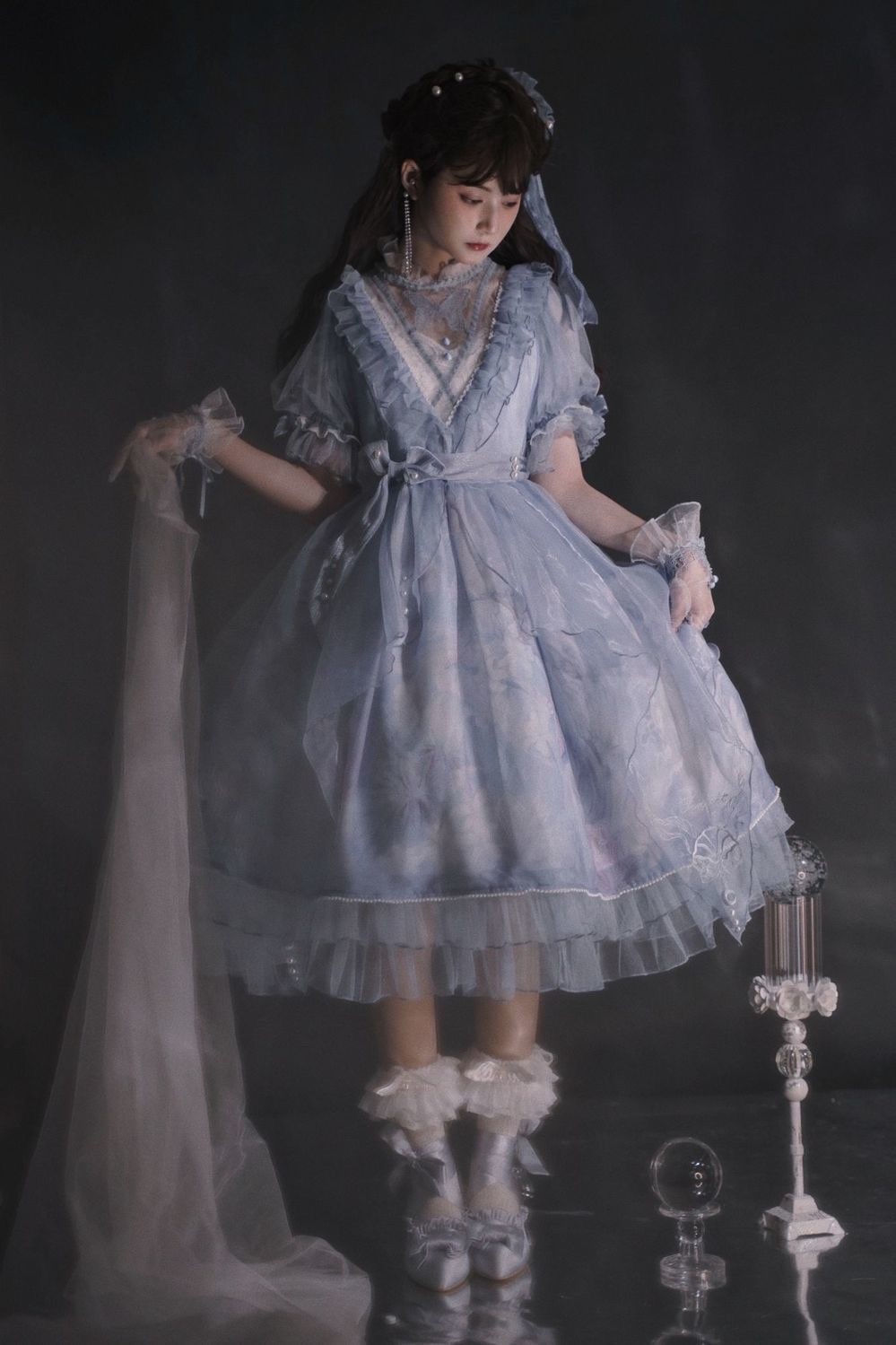 深海医院 原创正品华丽珍珠刺绣lolita洛丽塔op洋装甜美连衣裙 浅蓝色