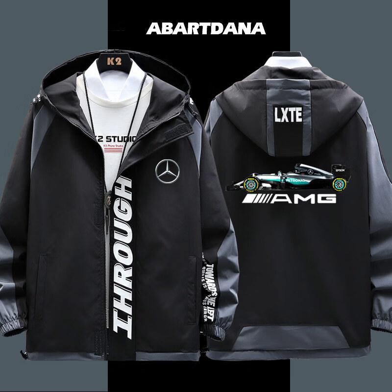 梅赛德斯奔驰amg车队服汽车改装文化可定制男女连帽夹克外套衣服蓝5m