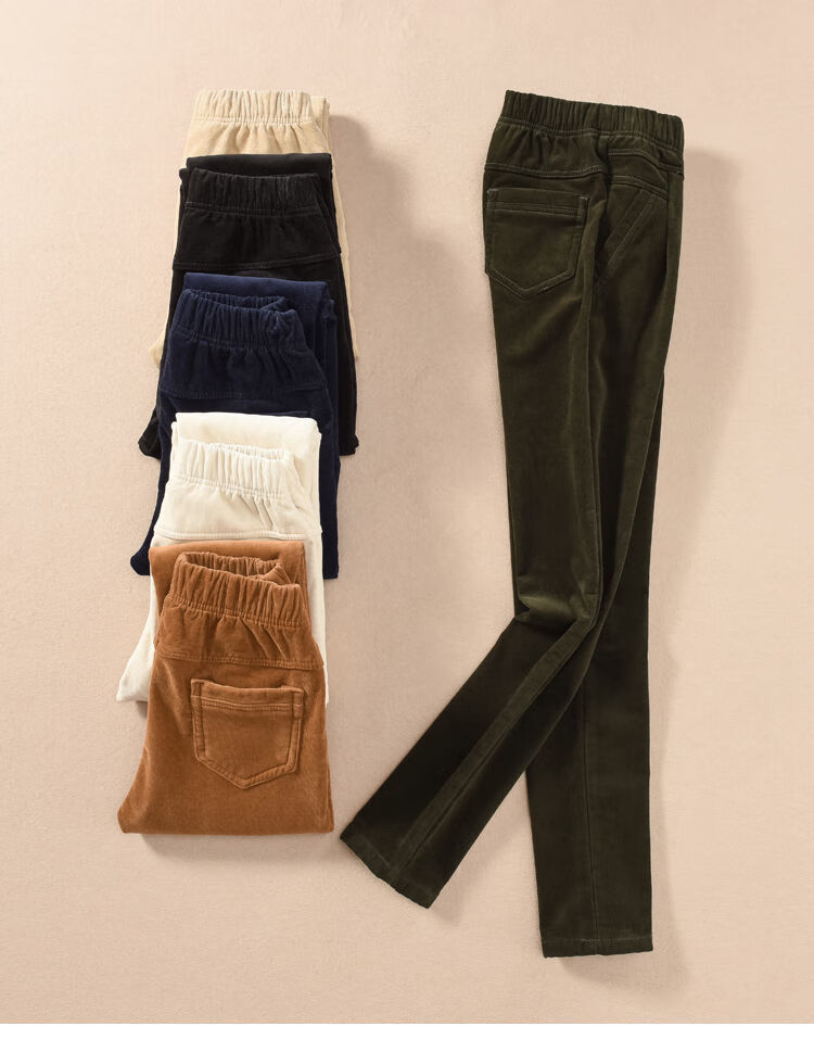 精选优品细条绒裤加绒加厚高腰大码长裤子秋冬灯芯绒女裤松紧腰小脚