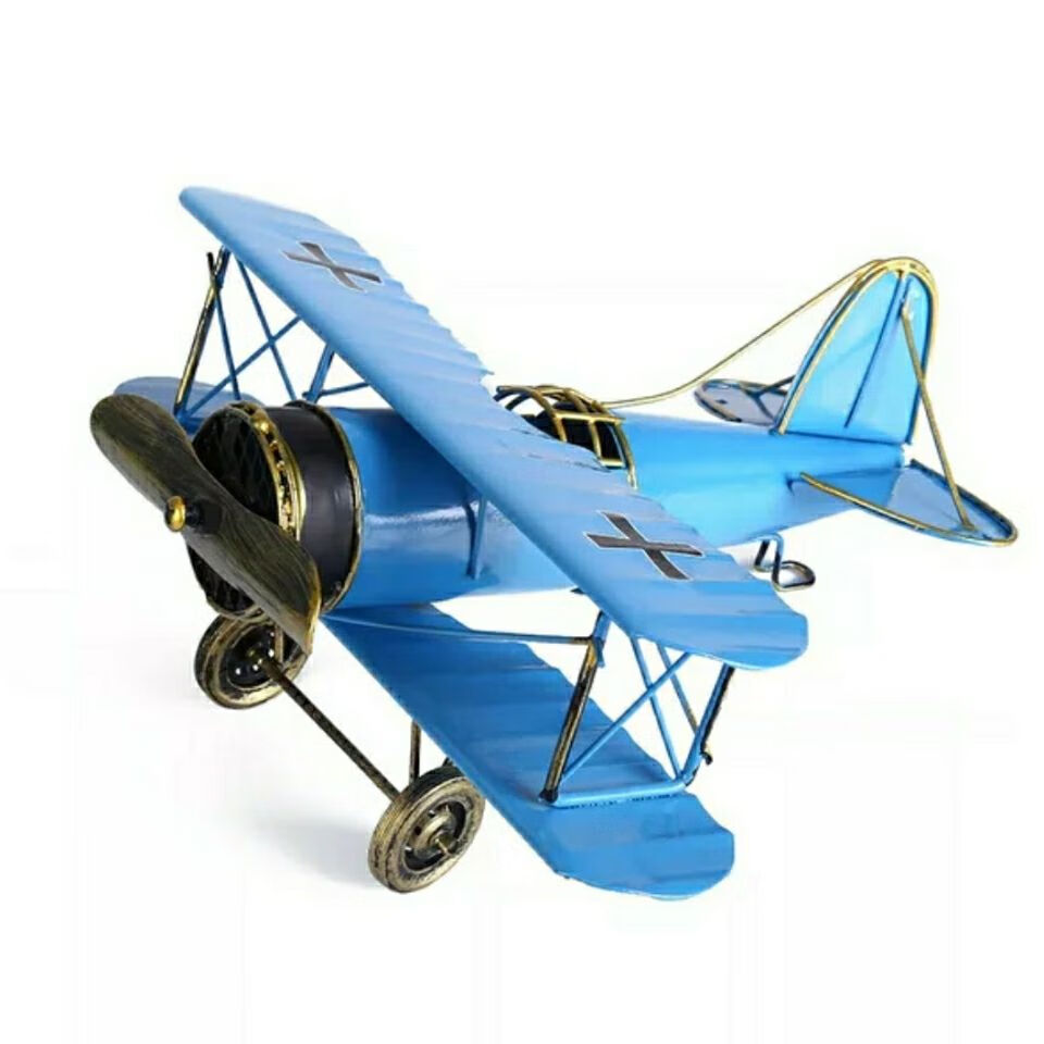 大号飞机模型 复古飞机 一战飞机模型彩色飞机铁皮飞机模型 蓝色
