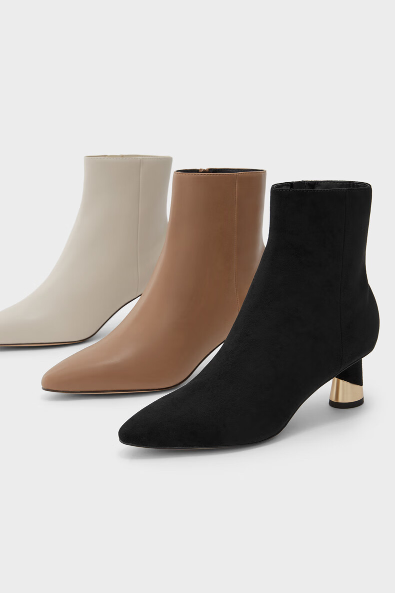 charles&keith早春新品ck1-90900098女士简约纯色尖头中跟短靴 camel