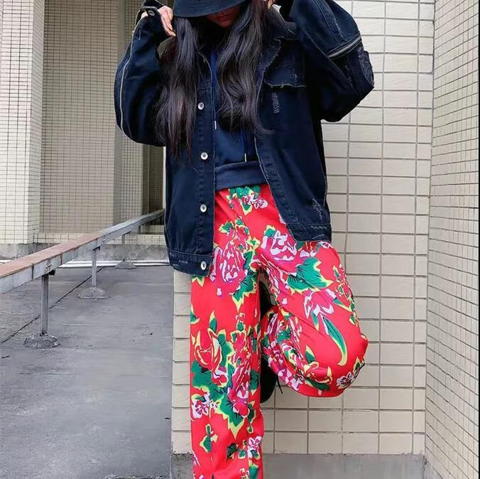 炸街帅气东北大花裤女潮版原宿抖音网红ins潮版宽松男女东北花裤k26束