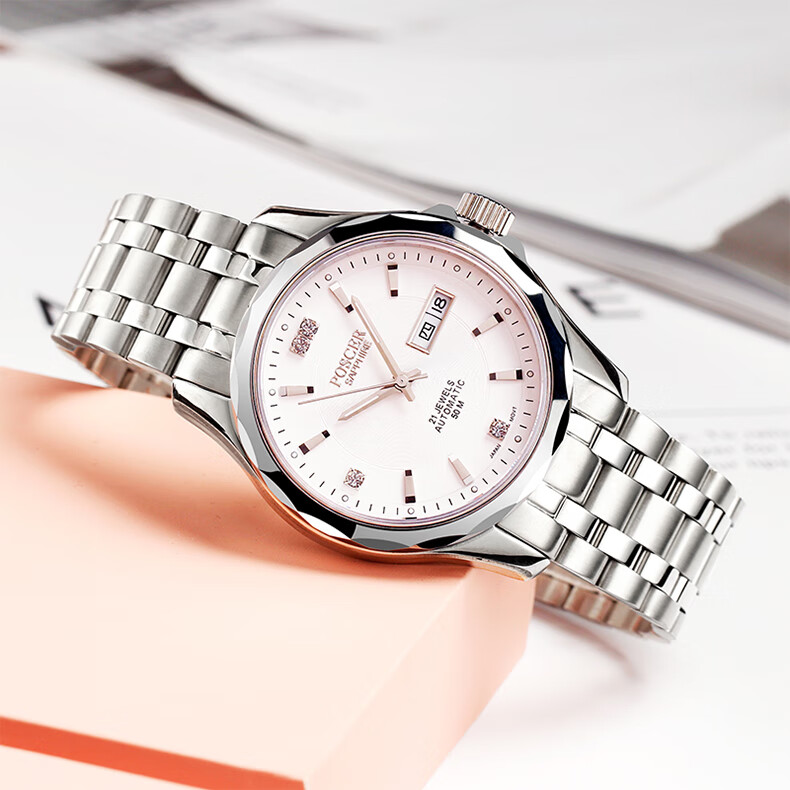 (poscer)男表商务全自动机械表男钢带防水双日历名牌保时捷手表6032m