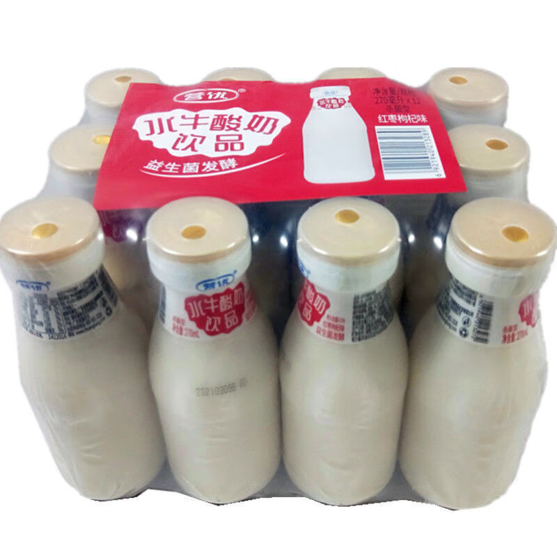 营优水牛酸奶饮品整箱早餐奶乳酸菌原味红枣味牛奶 原味 270ml*12瓶