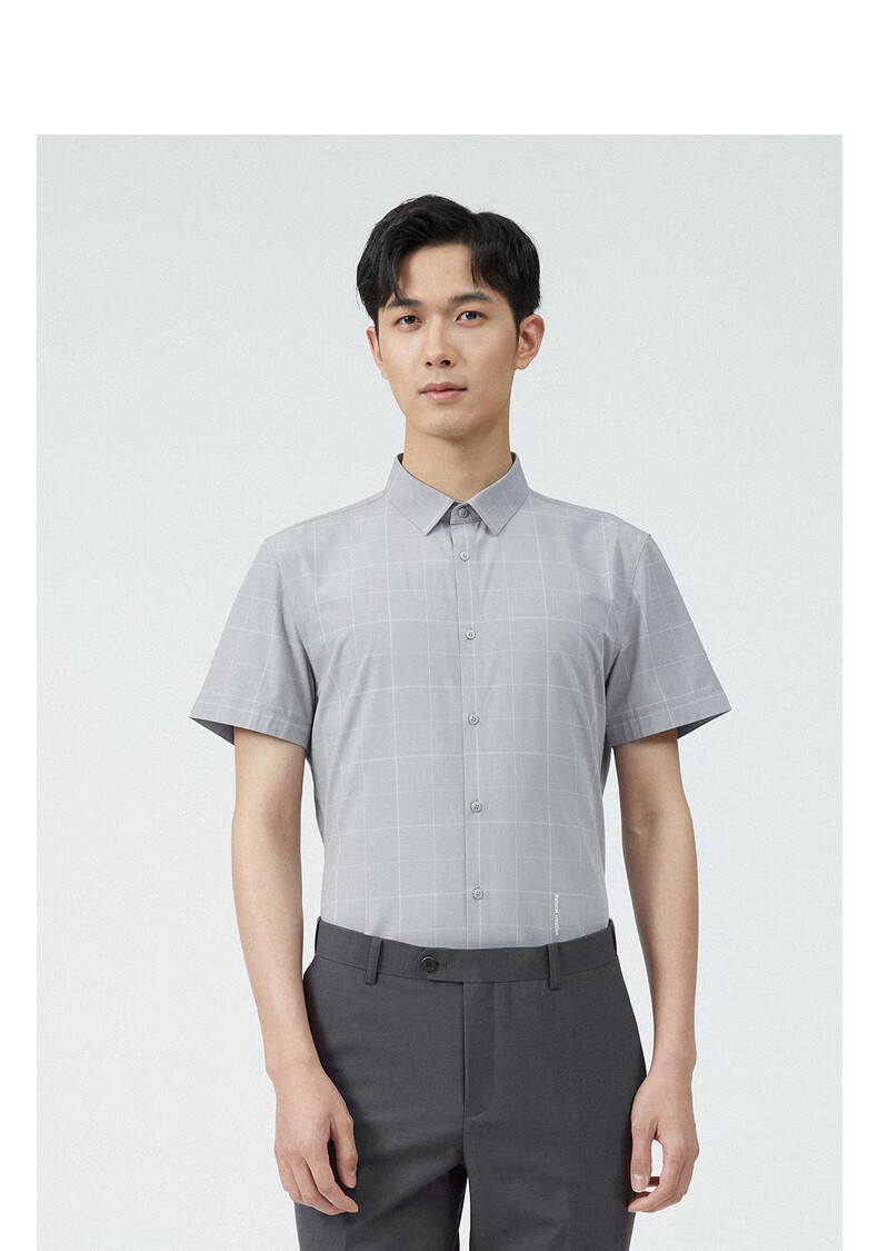 利郎官方 短袖衬衫男士格子商务正装2022年夏季新款职业衬衣 蓝色(21