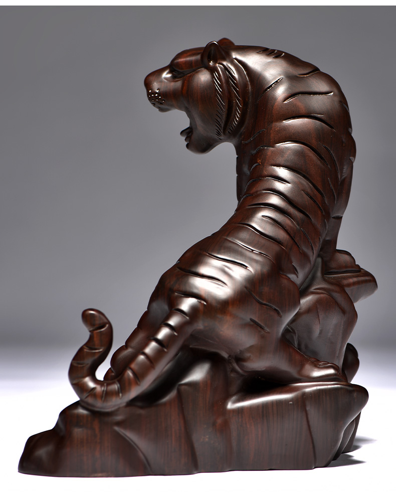 黑檀木雕老虎摆件十二生肖实木质虎上山虎家居客厅玄关商务前台大堂