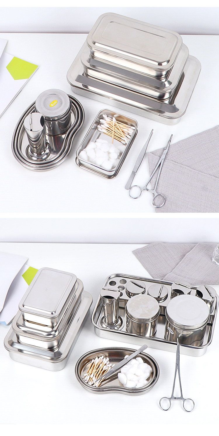 不锈钢医疗器械手术用器具消毒盘镊子桶消毒换药盘托盘方弯盘直尖剪换