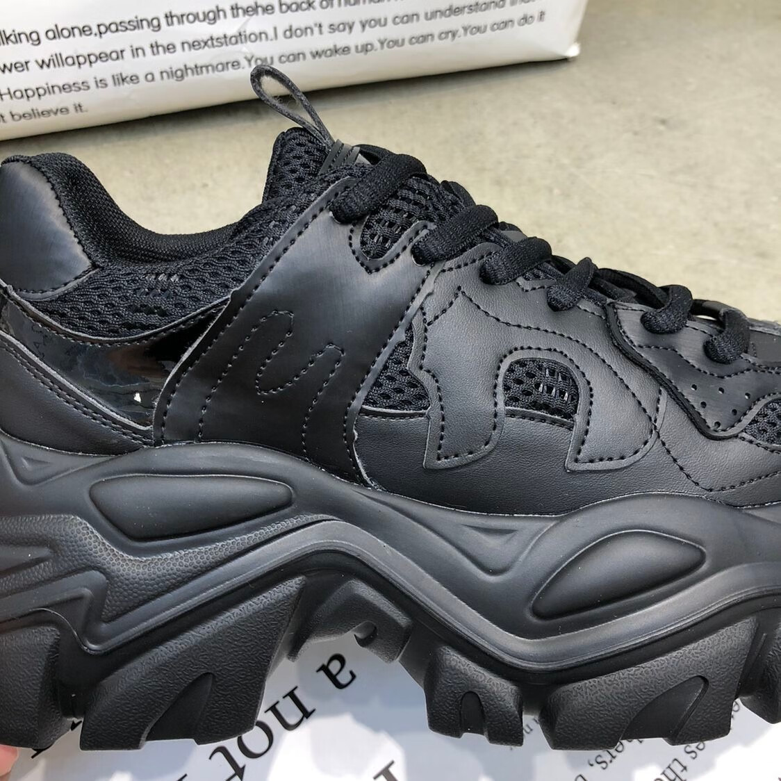 森马senma鞋子女秋冬网红黑将军时尚厚底老爹鞋女2022秋季新款软皮