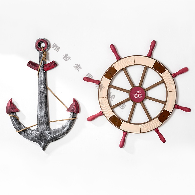 地中海风格舵手装饰船锚船舵组合挂件海洋风装饰舵锚方向盘墙壁饰62