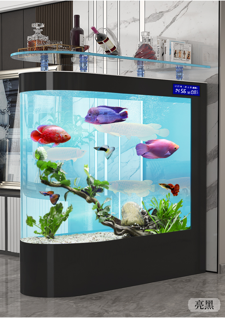 江彩鱼缸玻璃生态水族箱子弹头家用客厅中大型屏风鞋柜无管件金鱼缸免