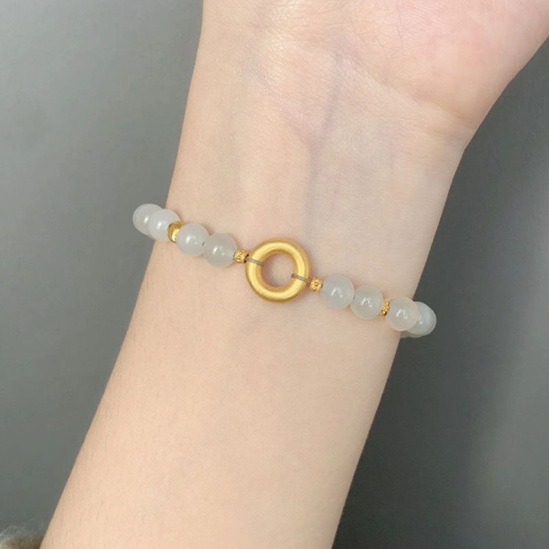 黄金平安扣手链女999足金金珠2022新款和田玉手串七夕送女友中秋节