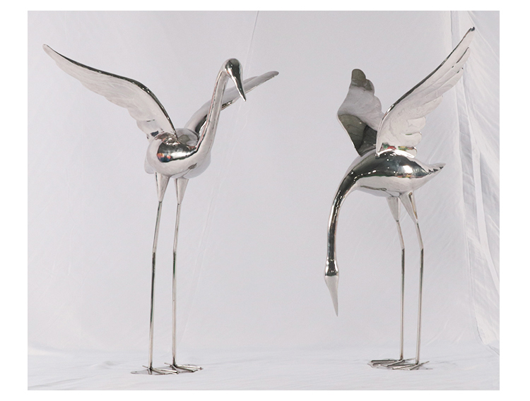户外不锈钢镜面仙鹤雕塑仿真动物摆件园林庭院水池景观美陈装饰品仙鹤