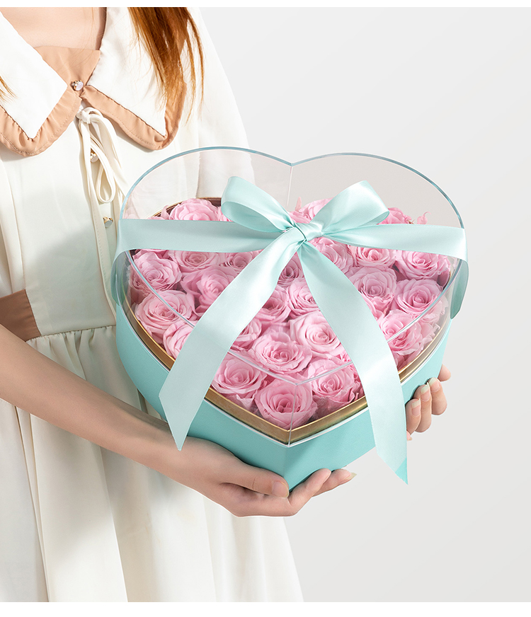 七夕情人节礼盒空盒七夕情人节透明亚克力爱心盒鲜花包装盒插花盒空盒