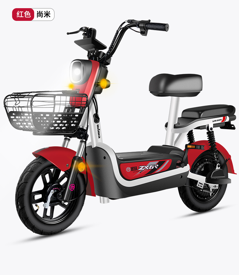 byuebike 新国标脚踏板助力车14寸真空胎双人电动自行车两轮代步锂电