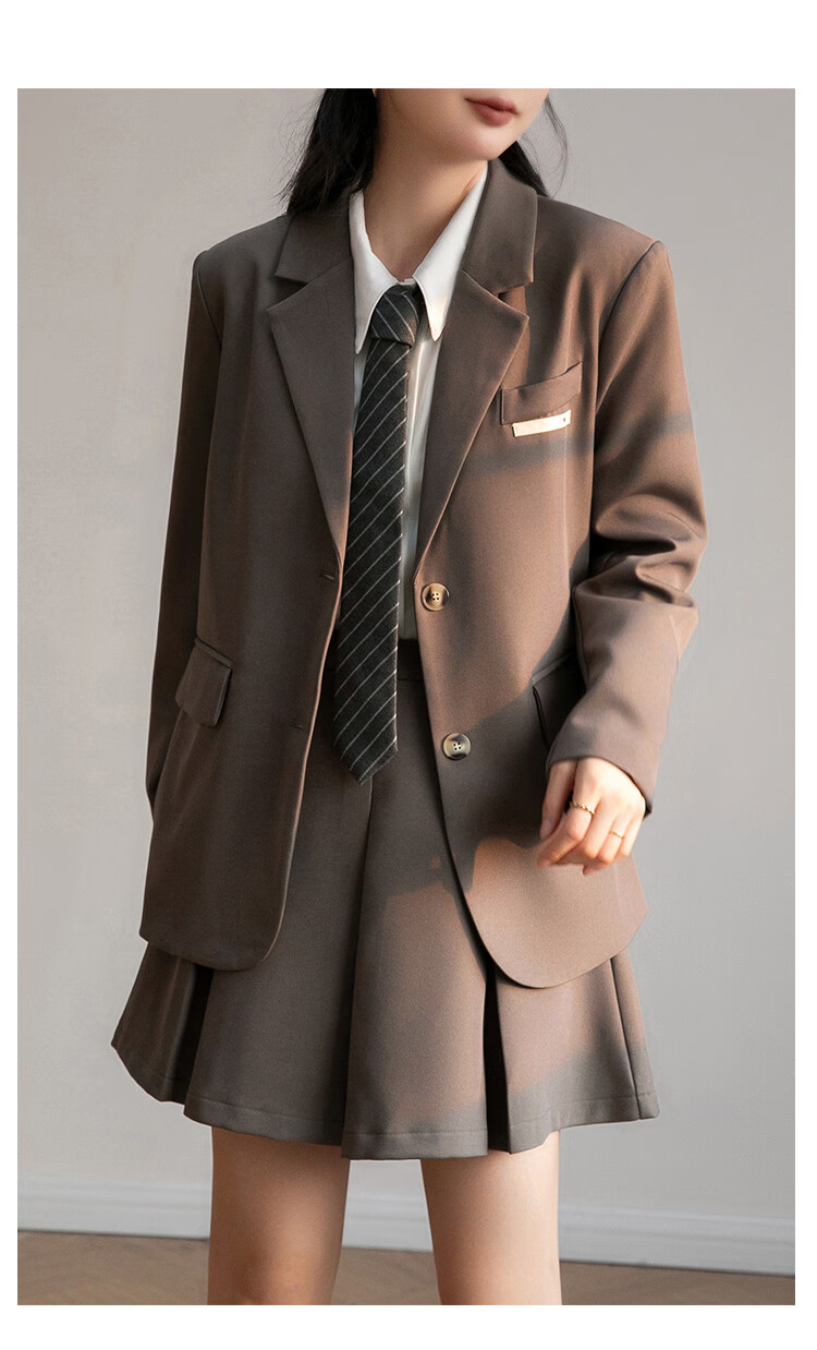 萌阅 女生小西装套装学生小个子短款女2022年新款秋装英伦学院风百褶