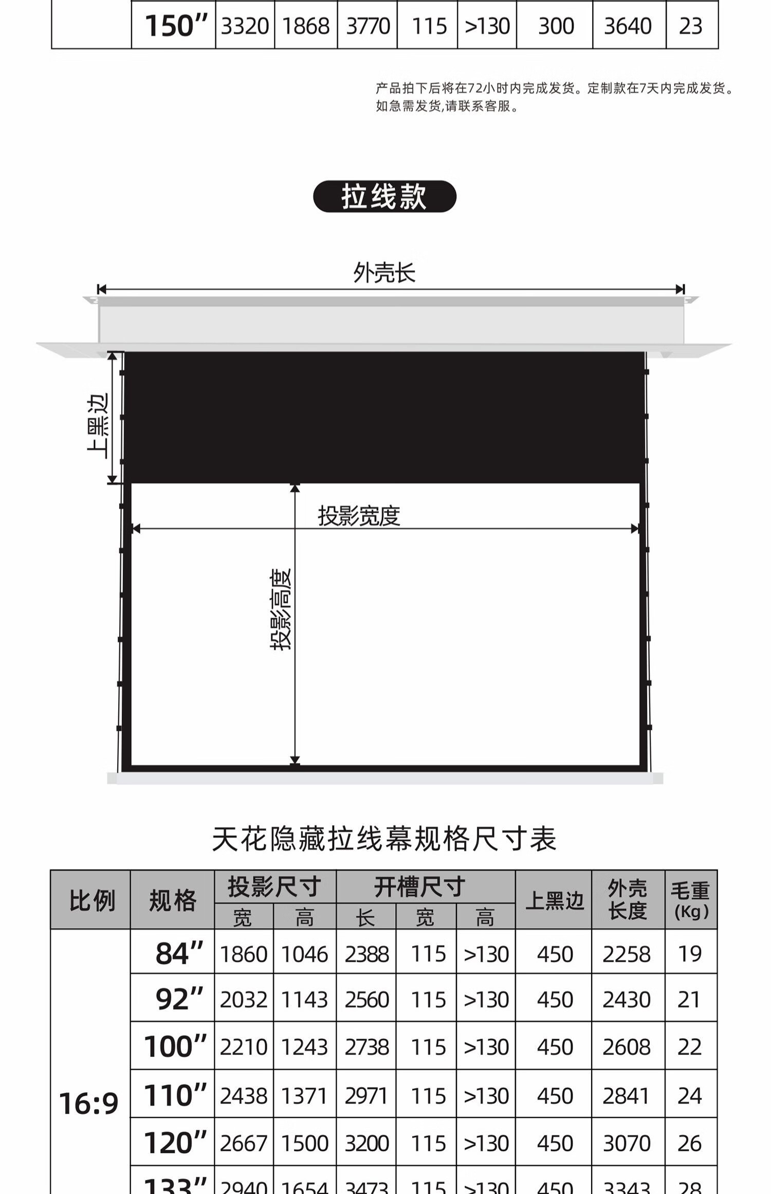 投影幕布 隐藏式抗光隐藏式投影仪屏幕布高清16:9天花吸顶吊顶内嵌