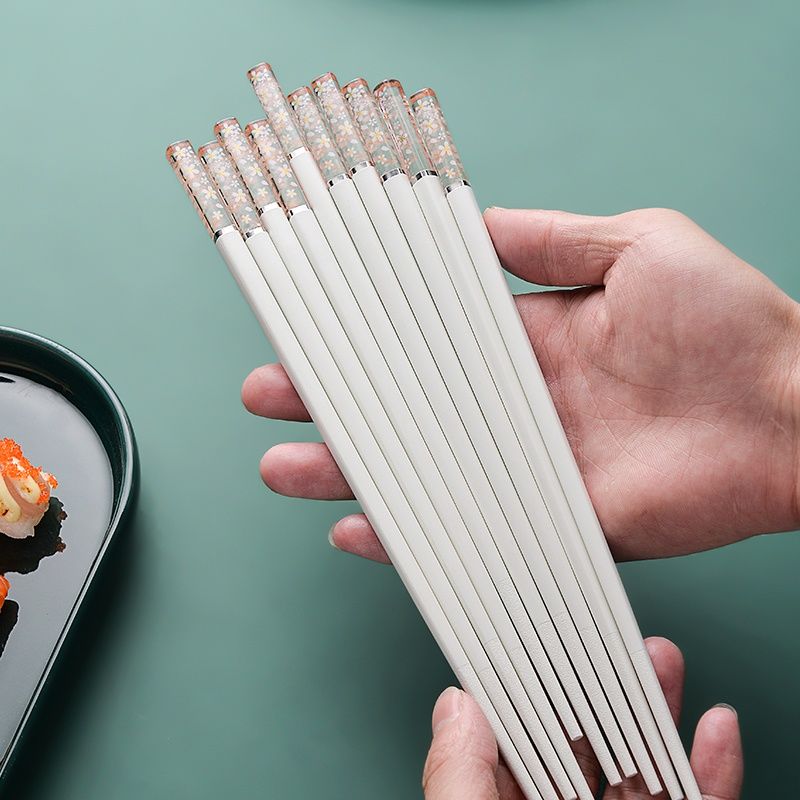 创意琥珀樱花筷子高档合金筷套装个性防滑日式家用防霉耐高温快子黑粉