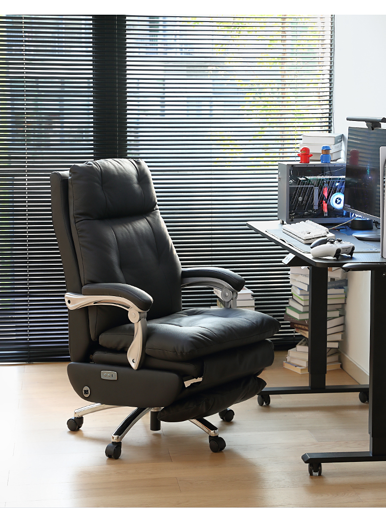 阿姆小镇 老板椅真头层牛皮电动办公椅午休舒适可躺椅家用书房电脑椅