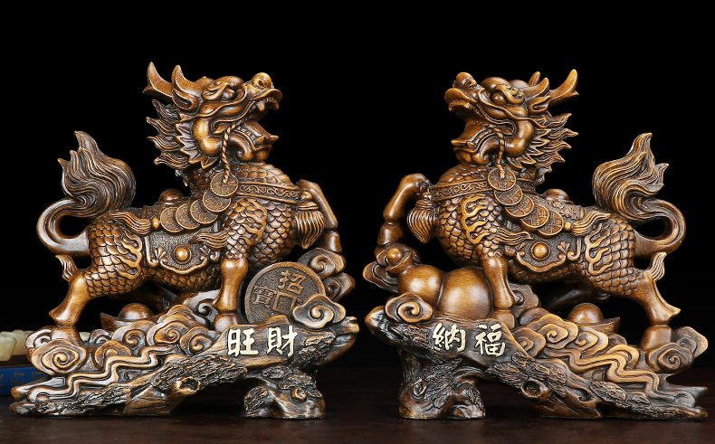 珍韵缘麒麟摆件一对风水宅子卧室玄关家居办公桌面摆设转运b款纳福