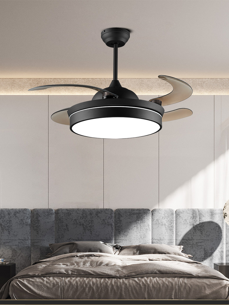 包安装永怡御风隐形吊扇灯黑色餐厅风扇灯44yp6009d北欧简约客厅吊灯
