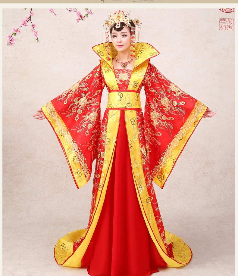 古装贵妃女服装长拖尾红色皇后古典古代戏服演出大码舞台汉服婚礼