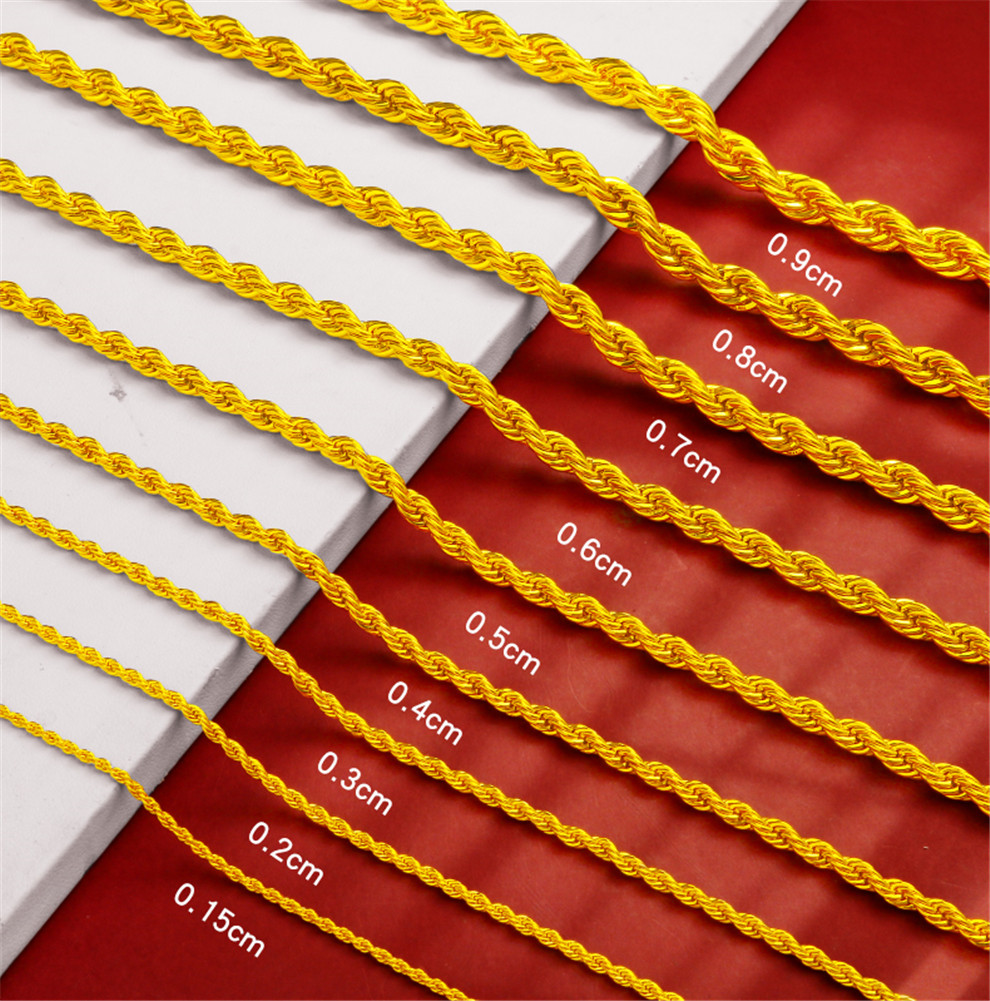 创缘镀沙金麻花项链男粗大号肖邦链镀金马鞭项链细女时尚饰品4毫米