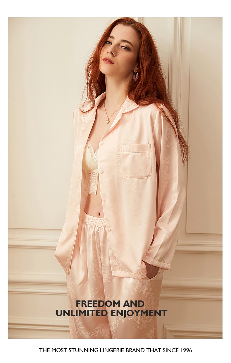 mybody睡衣女士睡衣薄款冰丝长袖家居服翻领法式光感舒适气质可外穿