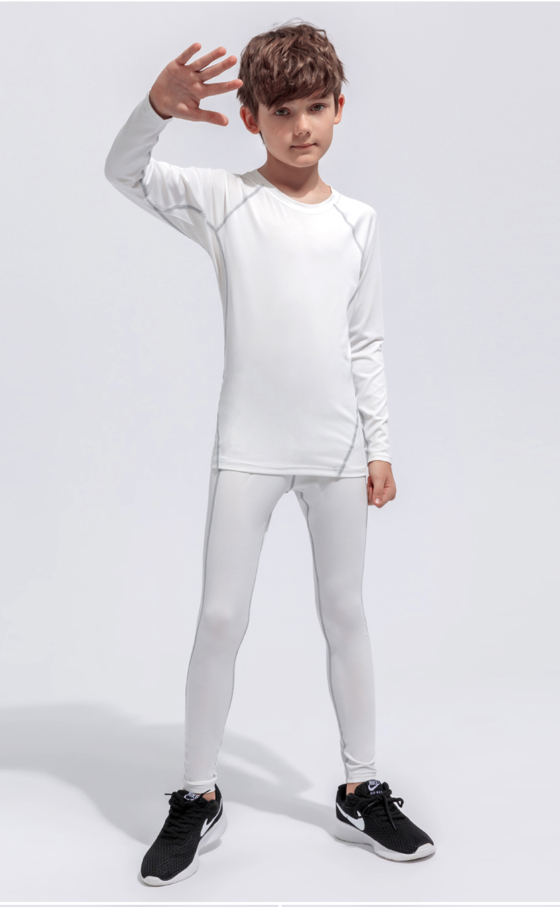 儿童篮球足球紧身长裤蜂窝防撞护膝训练速干透气弹力健身裤106白色