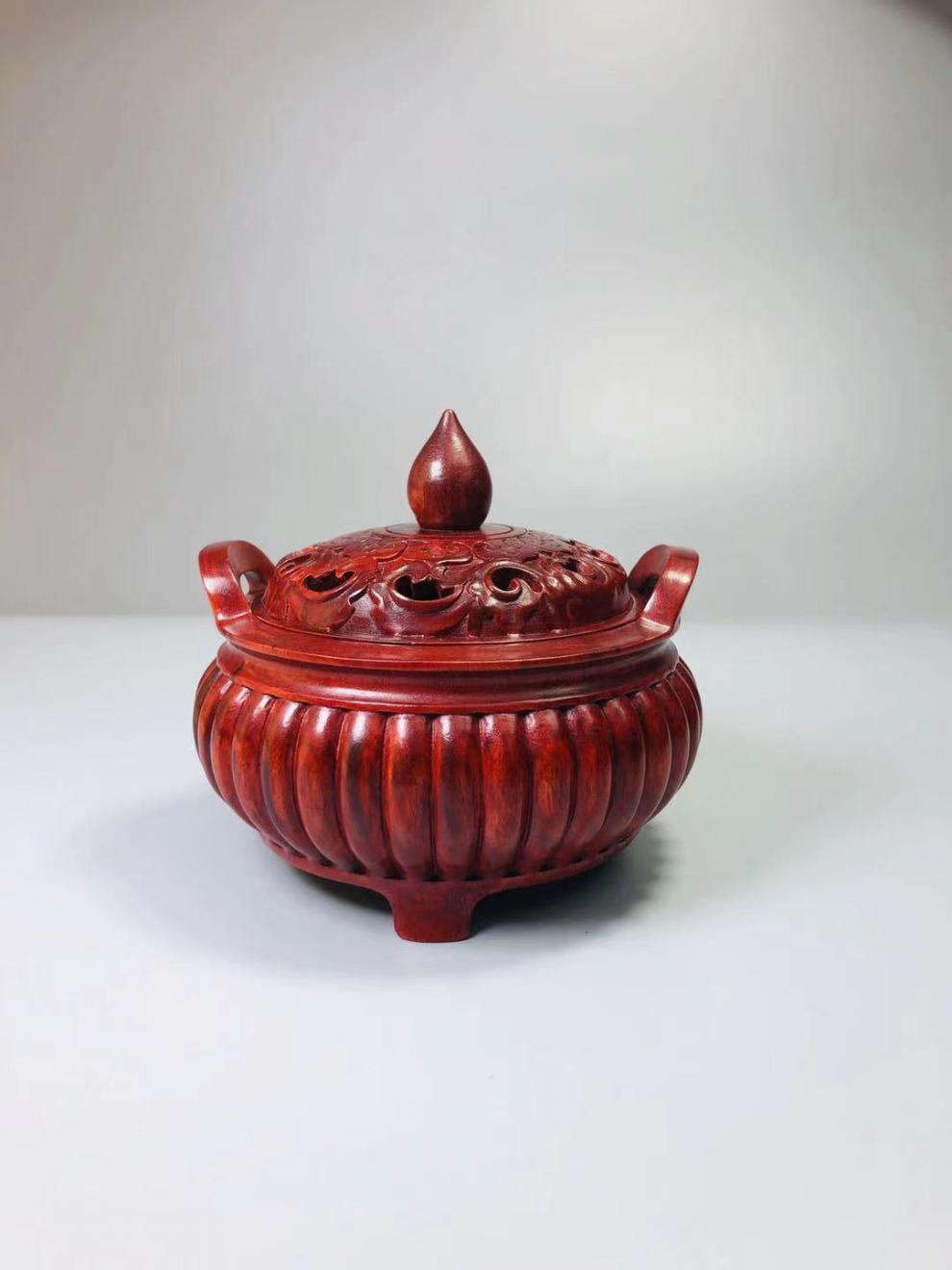 印度小叶紫檀木香炉复古线香焚香器寺庙家用室内客厅香薰炉香盒直径13