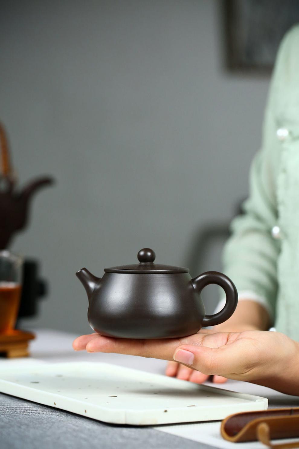 宜兴紫砂壶原矿黑朱泥宽口大口石瓢壶传统纯全手工茶具泡茶壶家用紫