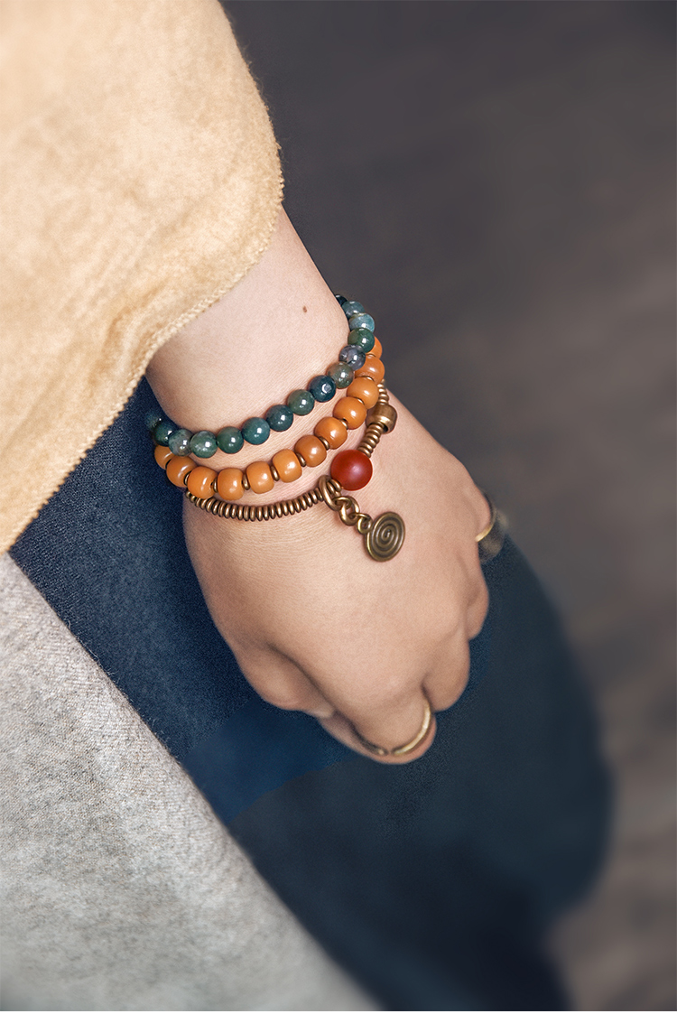 根珠子混搭玛瑙圆珠多层手链女复古个性民族风百搭手串男女16码8mm