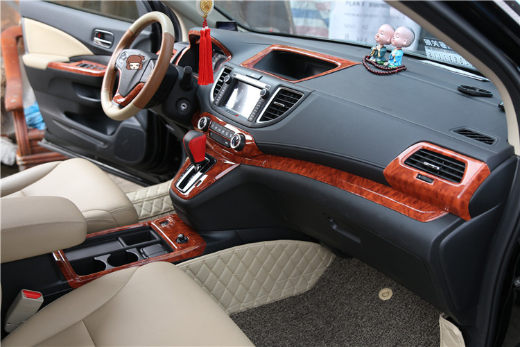 适用15-16款本田crv汽车改装桃木内饰中控前台档位门扶手防刮贴片