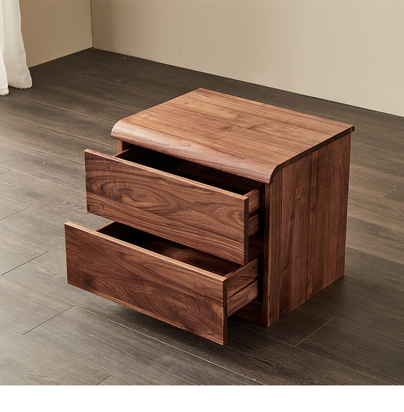 全实木床头柜大款意式床边桌现代中式卧室储物收纳柜黑胡桃木床头柜