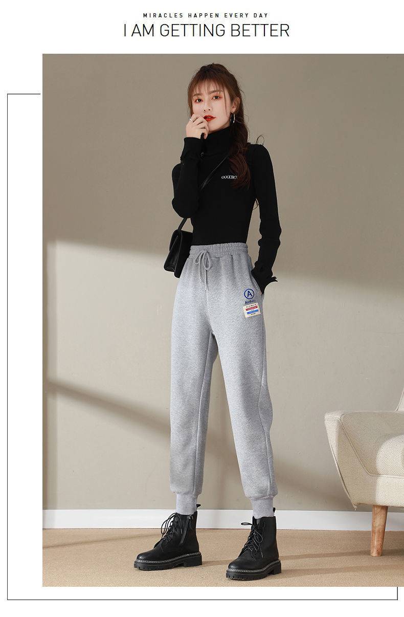 恒源祥时尚休闲裤2021羊羔绒女加绒加厚外穿厚保暖裤秋冬束脚运动女士