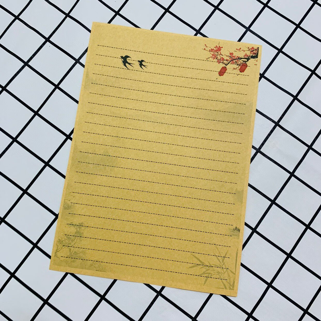 《a4古风横线信纸浪漫唯美水墨画 诗的文化信纸打印纸作文稿纸 7号