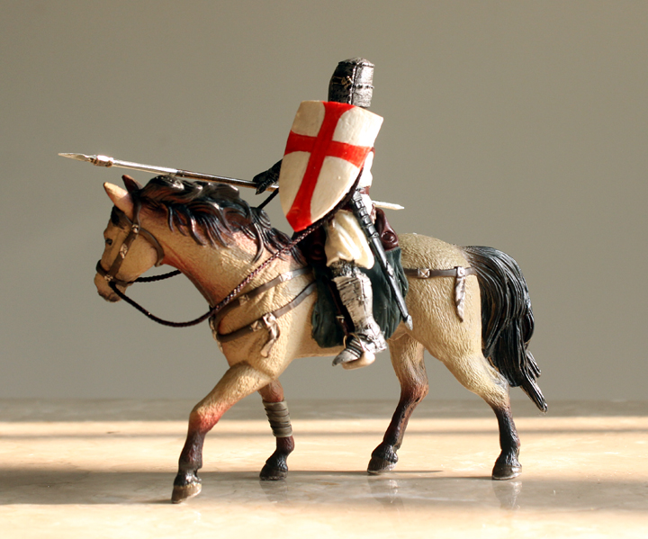 75寸兵人模型1:18古代十字军骑士之圣殿骑士团人马套装 罩袍圣殿枪
