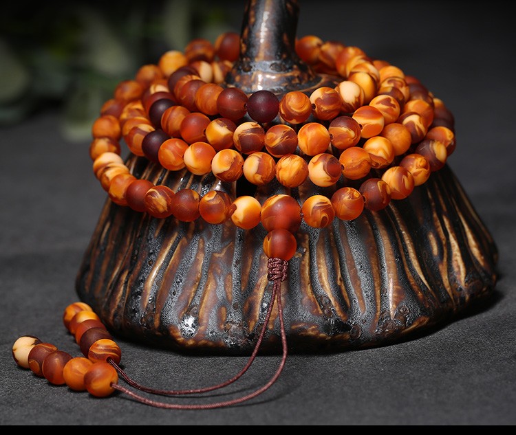 御大师精品蜜蜡虎皮纹108颗老蜜蜡琥珀花蜡圆珠手链佛珠天然妖花男女