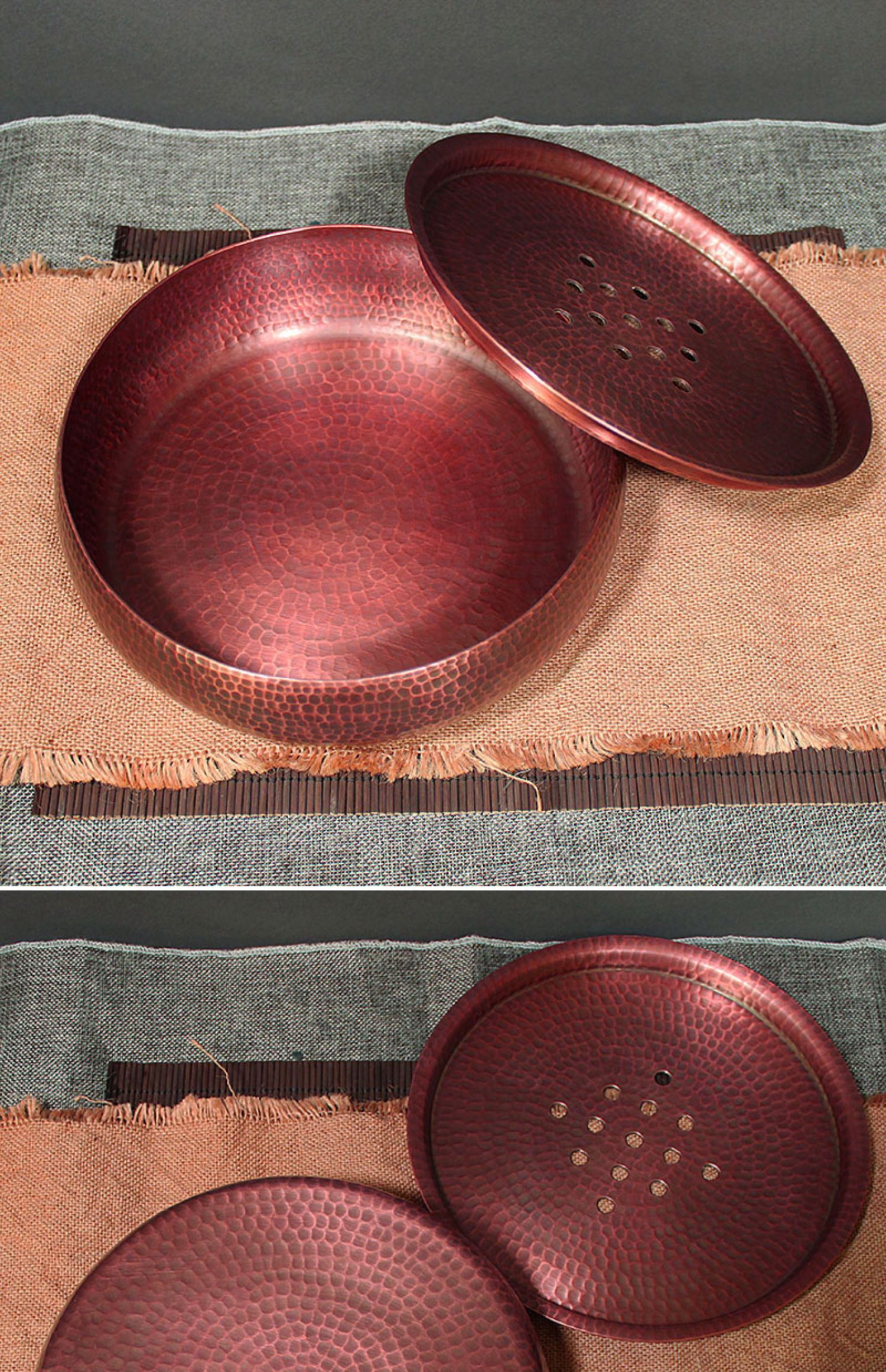 铜茶盘纯铜建水茶洗带盖壶承干泡台盘盆紫铜茶承茶具大号特大手工32cm