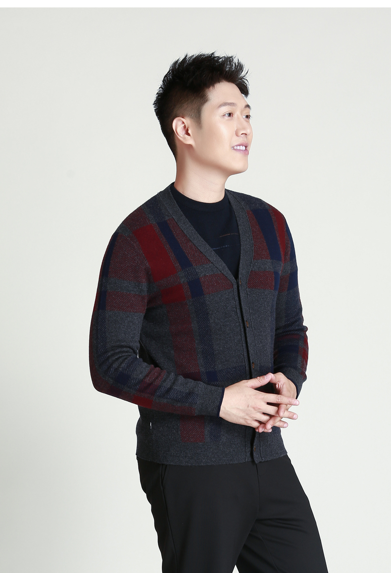 老美华时尚羊毛衫男士长袖衬衫外套打底衫休闲衬衣深灰l