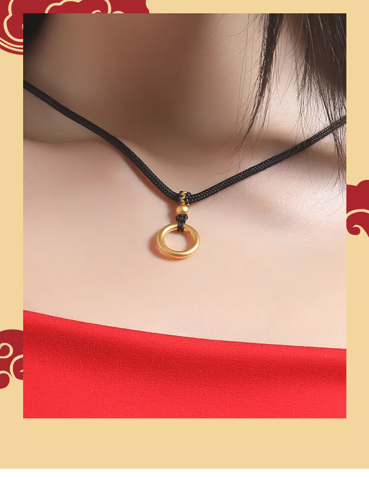 福韵瑞古法黄金平安扣吊坠女999足金小圆圈3d硬金纯金素圈项链男编