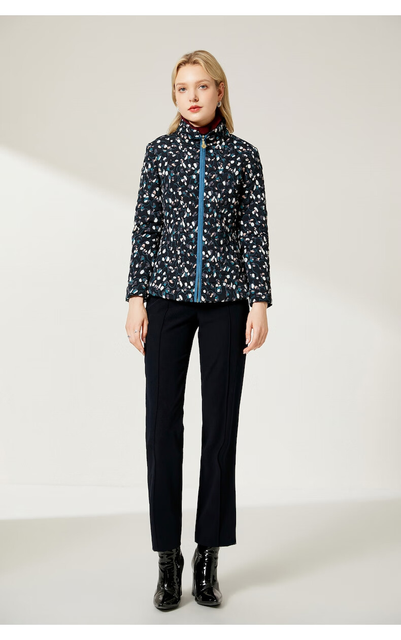 沐兰印花棉服冬季新款高端进口面料女士保暖短款棉衣克绿圈46xxxl