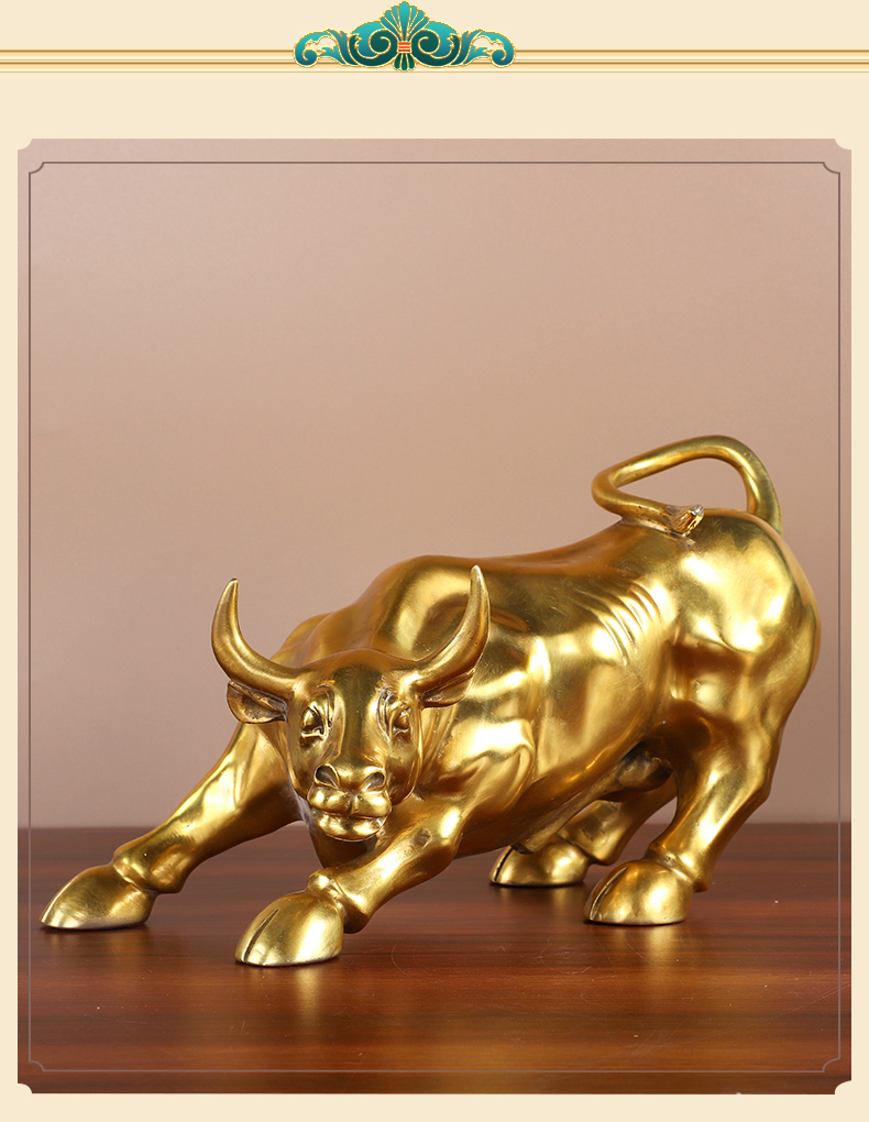 巩福海铜牛摆件小号铜华尔街牛汽车摆件黄铜旺市牛开拓牛办公室装饰