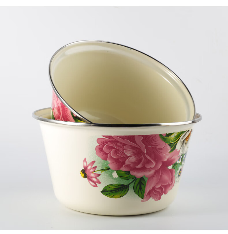 搪瓷盆家用带盖加厚怀旧老式厨房猪油盆出口洋瓷盆装猪油罐搪瓷碗搪瓷