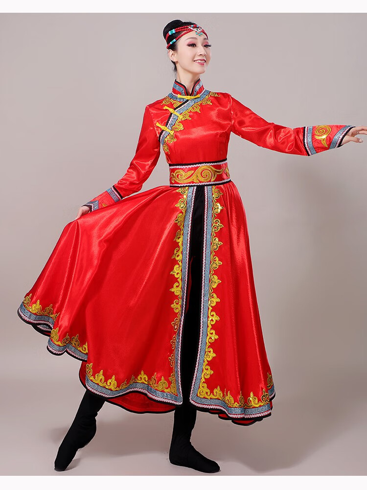 舒弗星蒙古族演出服女少数民族蒙古袍大摆裙现艺考连衣裙舞蹈表演服装