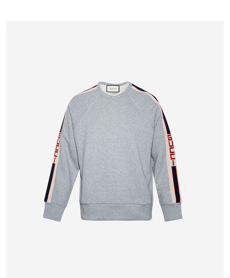 gucci古驰男士棉质灰色侧袖logo圆领套头卫衣送礼情人节礼物灰色m