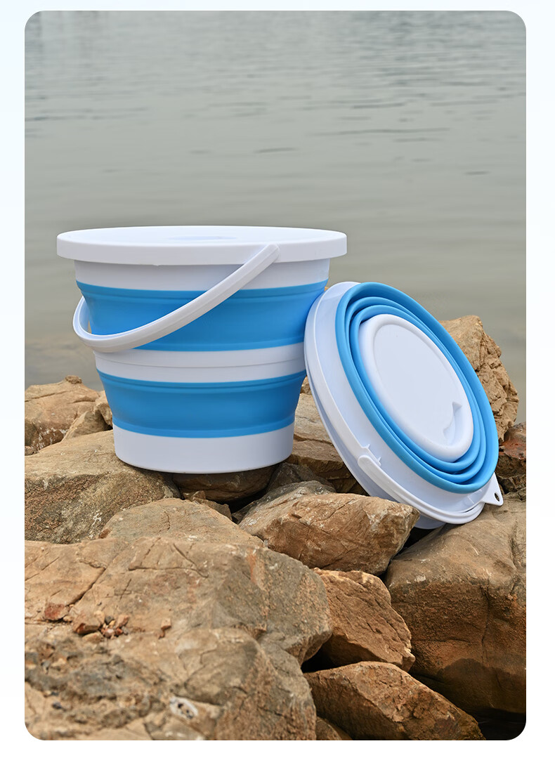Grsaed Collapsible Water Bucket for Home, Car, Outdoor Fishing, Portable Water Container with Lid, Silicone Water Bucket, 15L, Blue 4